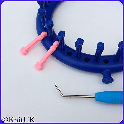 KnitUKRound Blue Knitting Loom 22 pegs + 22 Pink Extra-pegs.