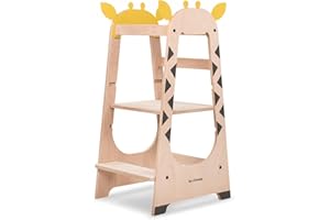 Beeloom - Tour d'apprentissage Montessori en Bois, Giraffe Tower, Tabouret d'activité pour Enfants, Jaune, avec marches, 3 Niveaux, Hauteur réglable