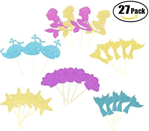 Mermaid Cupcake Topper, Girls Birthday Party Decor Cupcake Food Picks Party Supplies, 27 Pieces (Mermaid)