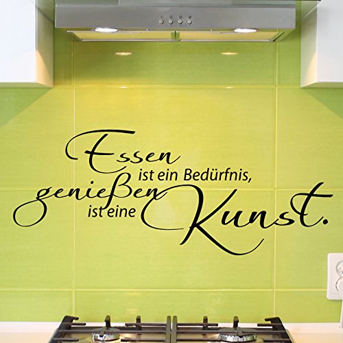 Grandora W328 Wandtattoo Spruch 'Essen ist ein Bedürfnis…' Küche Esszimmer dunkelgrau 120 x 48 cm