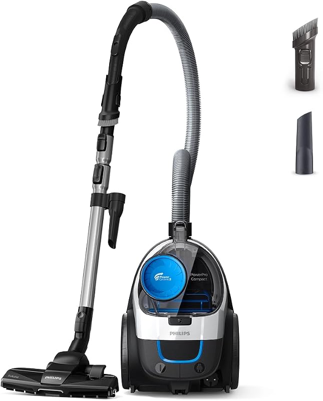 Philips PowerPro Compact Staubsauger – Leicht, Beutellos, 900 W Saugleistung, TriActive Düse für Hartböden und Teppich, Allergie H13 HEPA-Filter, PowerCyclone 5 Technologie (FC9332/09)