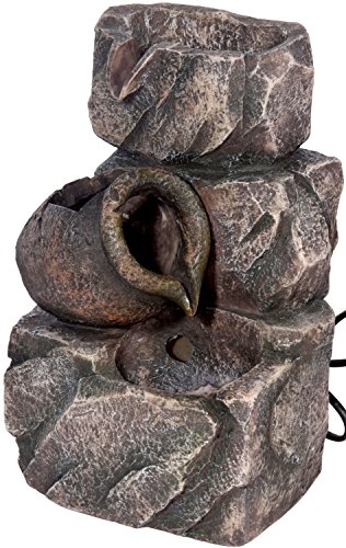 dobar 96400e Design Zimmerbrunnen aus Polyresin in Stein-Fels-Optik, Wasserspiel mit Pumpe für innen, Kunststoff, grau, 17.2 x 16.2 x 27 cm - 5