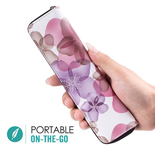 MoKo Hülle für Apple Pencil – Premium PU Leder Bleistift Stift Schleife Sleeve Cover Schreibzeug Schreibgerät Beutel mit abnehmbare Gummiband für Apple iPad Pro Pencil / Pen, Blumen Violett - 4
