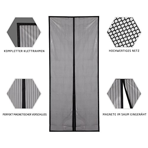 Jerrybox Fliegengitter Tür Insektenschutz Vorhänge Magnetvorhang Magnetischer Fliegenvorhang Moskitonetz für Türen/Balkontür, 90 x 210 cm, Schwarz - 2
