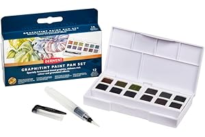 Derwent 2306242 - Set de Pastillas de Pintura Graphitint de Derwent, 12 Unidades, Tamaño de Media Cubeta, Solubles en Agua, Para Pintar Paisajes, Calidad Profesional, Tamaño de Viaje
