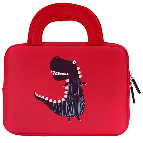 MoKo Universal 7-8 Zoll Tablet Tasche – Neoprene Handtasche Tragetasche Aktentasche Wallet Bag für Lenovo Tab 2 A7-10 / A8-50 / Tab 2 A7-20, MediaPad M2 8″ / X2, iPad Mini 4 / 3 / 2 / 1, Dinosaurier Rot - 2