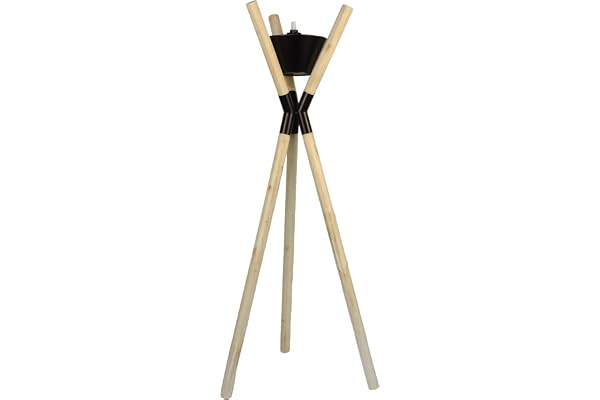 Torche de jardin UNUS avec trépied en bois et métal en noir - Moyenne
