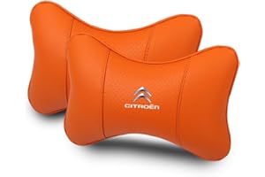 OscitY 2PCS Voiture Cuir Appui-Tête, pour Citroen ami AMI Xsara Picasso Berlingo C1 C2 C3 Aircross C4 Nuque Soutien Coussin Réglable Respirant Confortable Car siège Accessoires,E/Orange
