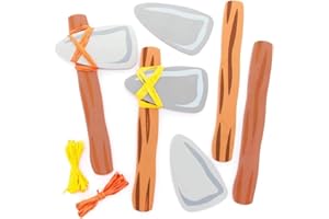 Baker Ross FE452 Kit de Hachas de Edad de la Piedra - Paquete de 4, Hacha de juguete para que los niños diseñen y decoren, hagan sus propios kits, Juego de espuma para niños
