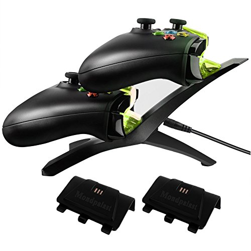 Preisvergleich Produktbild Mondpalast @ Doppelladestation Ladegerät Ständer Docking station Charge Base Ständ Ladestation + 2x 400mAh wiederaufladbare Akku für Microsoft XBOX ONE X-BOX ONE xbox 1 Kontroller Gamepad