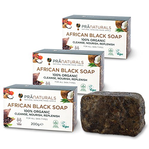 PraNaturals 100 Organic Raw African Black Soap 200g, Ethically Sourced