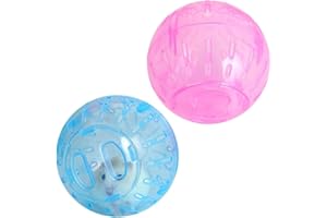 YJEMLE 2 Pcs Rotundity Hamster Balls Transparent Dwarf Hamster Exercise Balls Running Wheel Gerbil, Small Animals Exercise Wheels, Portable and Compact Small Animal Supplies (Blue,Pink)