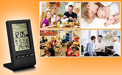 Digital Thermometer Bengoo Thermo-Hygrometer Digital Hygrometer Uhr Wetterstation mit LCD-Anzeige Wecker Kalender Display Alarm schlummerfunktion Wettervoraussage Funktion. - 9