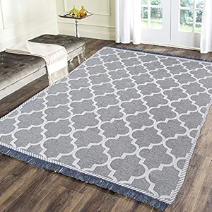 Braids Chenille Damask Rug with Tassel (Grey, 4.5 Feet x 7 Feet)