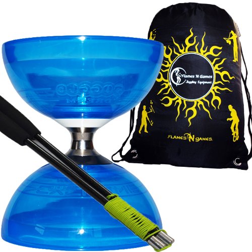 Diabolo Cyclone Quartz Cuscinetti triple (Blu) con Bacchette Carbonio Per Diablo, Filo Diabolo + borsa.