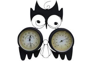 GARDEN MARKET PLACE Owl Design Decorative Garden Clock With Thermometer for Outdoor or Indoor Use