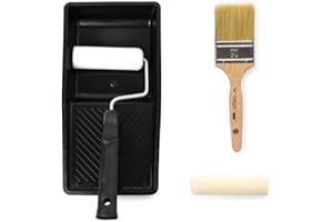 PENNELLIFICIO 2000 | Kit Professionale per Smalti all'Acqua, Solventi, Impegnanti, con Rullino in Velour, Rullino in Spunga, Manico per Rullino, Pennello e Vaschetta in Plastica, Made in Italy