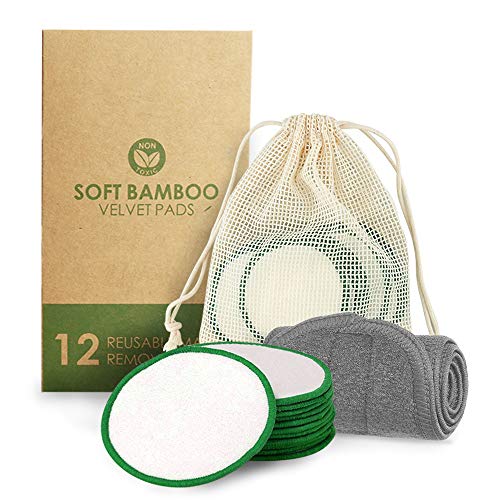 Dischetti Struccanti Lavabili in Bambù,UZOPI Cuscinetti Per Struccare Riutilizzabili e Sacchetto di Lavanderia,Facile da Rimuovere il Trucco, Pulire il Viso,Cotton Makeup Remover Pads (12 Pezzi)