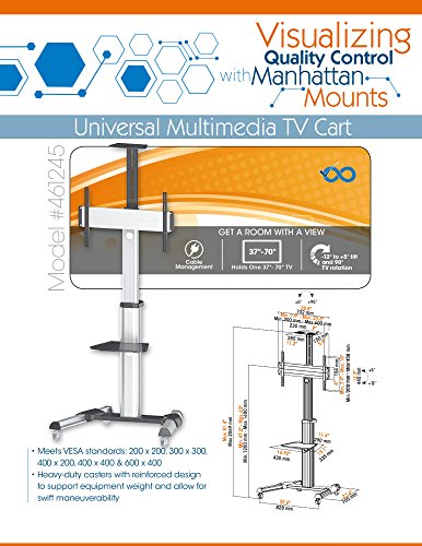 Manhattan Universal Multimedia TV-Ständer auf Rollen für Bildschirme 37″ bis 70″ ( bis zu 50 kg Kamerahalterung und AV-Fachboden abnehmbar ) 461245 schwarz silber - 5