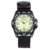 Unendlich U Armee-Stil Unisex Quarzarmbanduhr Schwarz Nylon Armband Wasserdicht Armbanduhr mit Kompass und Leuchtzifferblatt für Reise/Wandern/Klettern/Expedition/Camping