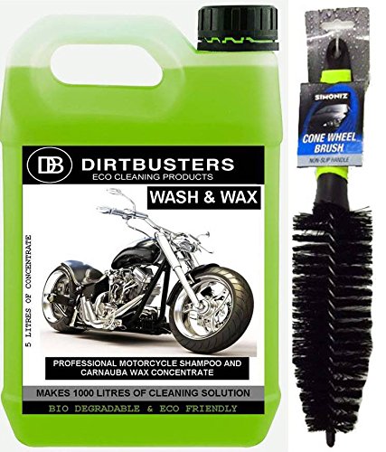 Preisvergleich Produktbild Lavage Et Cire professionnel Moto & Brosse de roue de moto, MX, Motocross, essais, la saleté de première qualité de nettoyant pour vélo avec cire de carnauba pour streak gratuit Shampooing professionnel Protéger Nettoyage de sols 1 x 5 litres. Moteur Vélo. rend 1000 litres de solution de nettoyage.