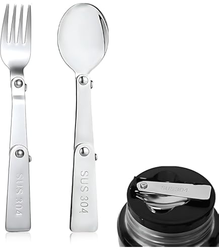 Set 2 posate pieghevoli MH900, forchetta+cucchiaio, in acciaio inox da campeggio