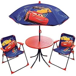 Fun House DISNEY CARS Salon de jardin pour enfant comprenant 1 Table, 2 Chaises pliables et 1 Parasol