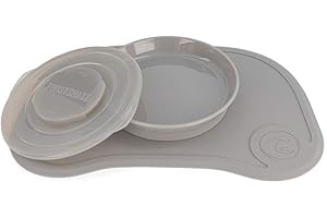 Twistshake Click-Mat 38 x 25 cm Mantel Individual Placa de Alimentación para Mesa + Plato Sellado con Tapa Alimentación para Bebés, Vajilla, Sin BPA, 6+ Meses, Gris Pastel