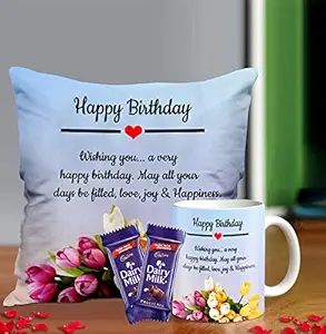 Midiron Birthday Gift for Girls, Birthday Gifts for Friends, Printed Cushion with Mug and Chocolate (16*16 in) IZ21-57 (15)