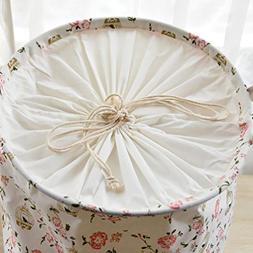 YOUJIA Klappbare Wäschekorb mit Blumenmuster, Wäschebox Wäschetonne aus Stoff Rund Wäschebehälter mit Deckel und Tragegriff Spielzeug Aufbewahrungsbox Household Aufbewahrung Pink - 3