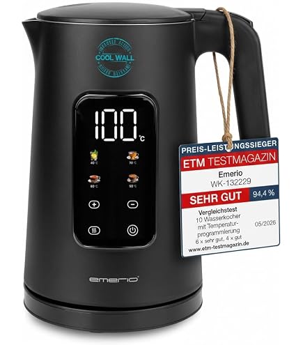 ADE Wasserkocher mit Temperatureinstellung | Korpus aus Edelstahl | 1,5 l Fassungsvermögen | Temperaturwahl und Temperaturanzeige | Teekocher BPA-frei