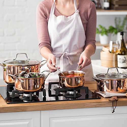 3-Schicht-Edelstahl Topfset Claire (8 tlg.) von Springlane Kitchen Kupfer-Topfset mit Glas-Deckeln / Copper pots in modernem edlen Design, alle Herdarten inkl. Induktion - 7
