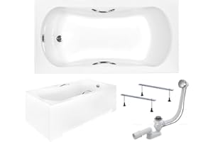 BAD LAND Baignoire BADLAND ARIA PLUS 150 x 70 cm - Kit complet avec tablier en acrylique blanc, pieds et bonde automatique chromée exclusive - Fabriqué en UE - 4 en 1