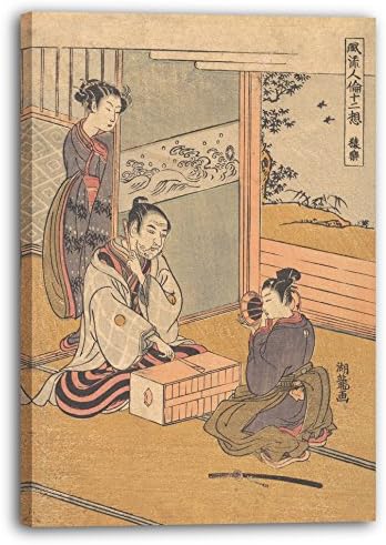 Isoda Koryūsai - Monkey Dance (Edo period (1615–1868)), 40 x 60 cm (more sizes available), Canvas print stretched and framed on a solid wood frame and ready to hang. Hand made high definition print on premium quality canvas.
