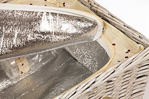 Elitehousewares - Cesta de mimbre para pícnic, 4 personas, con compartimento frigorífico y bolsa térmica para botellas - EliteHousewares