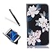 Produktbild Galaxy S7 Edge Hülle,Lederhülle für Samsung S7 Edge Case,Leeook Schön Retro Elegant Stylish Schwarz Rosa Blume Muster Malerei Entwurf Ledercase Tasche Hüllen Brieftasche PU Lederhülle Flip Klapp Hülle im Bookstyle Cover Schale Stand Ständer Etui Karten Slot Schutzhülle Tasche Wallet Case für Samsung Galaxy S7 Edge + 1 x Schwarz Eingabestift-Black Pink FLower