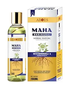 Alloes Pharmaceuticals Mahabhringraj Oil - With Live Root Extracts-200 ml - For All Hair Types, Pure Herbs Used, herbal oil, tel with bhringraj and almond, Strengthens, Stimulates and Nourishes Hair Roots