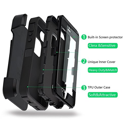 iPhone 5s/SE Case with Built-in Screen Protector, Full Protection [Black] w/ [Belt Clip] Kickstand, Heavy Duty Tough Shockproof Hybrid Hard Cover for Apple iPhone SE / 5 / 5S