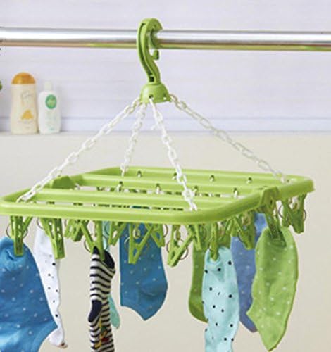 GFYWZ Socks rack 32 clip Folding windproof Multifunction Baby Home square Plastic racks?pack of 2? , green