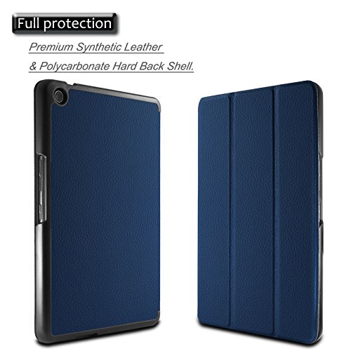 ASUS ZenPad Z8 / ZenPad 3 8.0 Hülle, Infiland Ultra Dünn Tri-Fold Smart-Muschel PU Leder Ultra Schlank Superleicht Ständer Smart Shell Cover Schutzhülle Etui Tasche für ZenPad Z8 ZT581KL / ZenPad 3 8.0 Z581KL 20,06 cm (7,9 Zoll) Tablet-PC (mit Auto Schlaf / Wach Funktion)(Dunkleblau) - 2