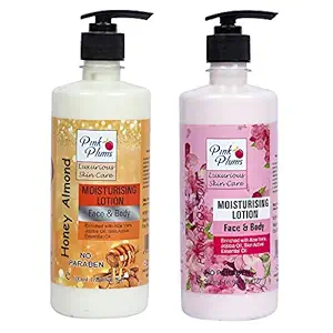 PINK PLUMS Luxurious Skin Care Deep Nourish Moisturising Honey Almond and Pink Blossom Body Lotion for Dry Skin, COMBO (Pack-2) Each 500ml