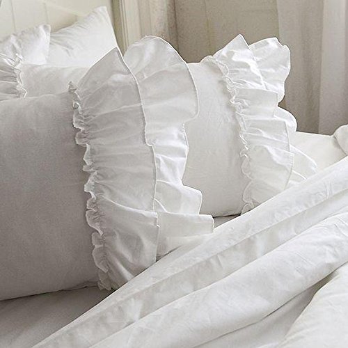 Royllent Kissenhülle 48 cm × 74 cm, Luxus Baumwolle bestickt mit Spitzenrüschen, zur Heimdekoration 05 - 4