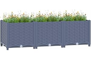 puraday Jardinière de Jardin 120x40x38 cm Gris Polypropylène Lit de Plantation Offre Suffisamment d’Espace Pot de Terrasse Balcon pour Plantes Légumes Herbes Aromates Fleurs