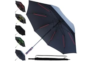 COLLAR AND CUFFS LONDON 95 KPH Ombrello Golf XL Antivento Robusto Grande Automatico Uomo Donna - Fibra di Vetro - Manico Antiscivolo - Da Pioggia - Classico Lungo - Nero