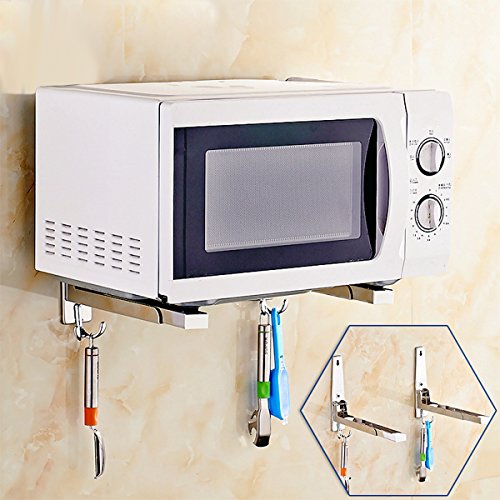 Faltbare Mikrowellenhalterung Mikrowellenhalter für Mikrowelle Backofen, Grill, Ofen,SOONHUA Mikrowellen-Ofen Wandhalterung Haken, Hochleistungs-304 Edelstahl Dehnbare Wandhalterung Regalhalter Rackhalterung für Mikrowellenofen - 2