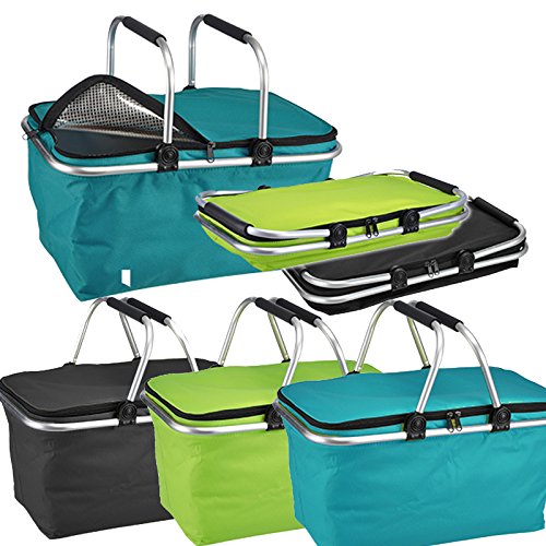 JEMIDI Einkaufskorb Kühlkorb Kühltasche Uni Einkaufs Korb Körbchen Tasche Faltkorb Alu Picknick Tragekorb Tasche Faltbar Alukorb Kühlkob Schwarz - 2