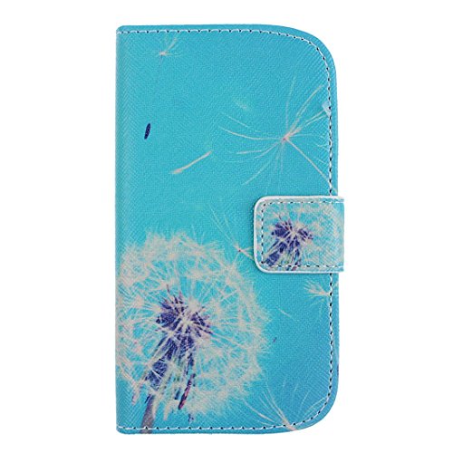 Samsung Galaxy S3 Mini Schutzhülle Rosa Schleife® Handyhülle für Samsung Galaxy S3 Mini PU Leder TPU Innere Flip Stand Funktion Schutzhülle mit Kartensteckplätze und Cash-Steckplatz (Löwenzahn Blaue Basis) - 2