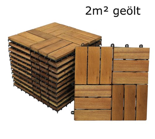 SAM® Terrassenfliese 02 aus Akazien-Holz, FSC® 100 % zertifiziert, 22er Spar-Set für 2 m², Garten-Fliese in 30 x 30 cm, Bodenbelag mit Drainage, Klick-Fliesen für Balkon Garten Terrasse