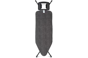 Brabantia - Ironing Board C - Flexible Steam Iron Rest - Adjustable in Height - Non-Slip Rubber Feet - Cotton Cover with Foam Layer - Solid Foldable Unit - Denim Black - 124x45 cm