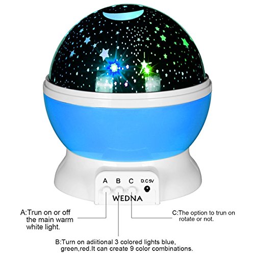 Wedna Neuheit 360 drehbar Galaxy Night Light, romantisch, Cosmos Star Moon Sky Projektor, Idee Schlafzimmer Lampe für Kinder und Baby – beruhigend und entspannend -(blau) - 3